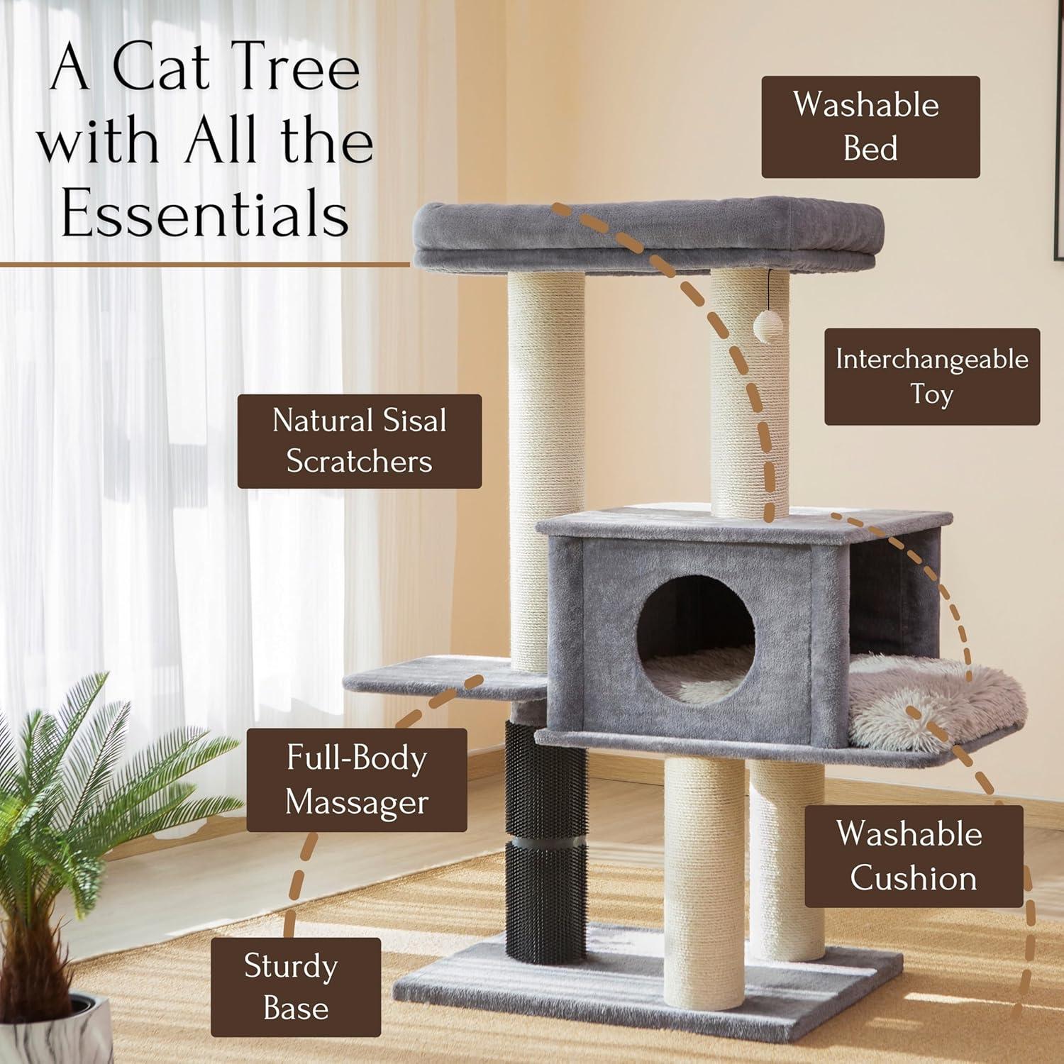 57" Cat Tree with Condo and Rubber Groomer