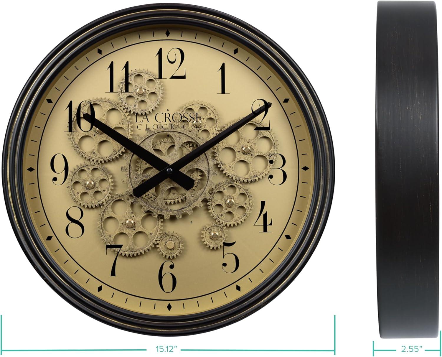 La Crosse Technology La Crosse 404-3439 15" Bronze Quartz Analog clock with Moving Gears