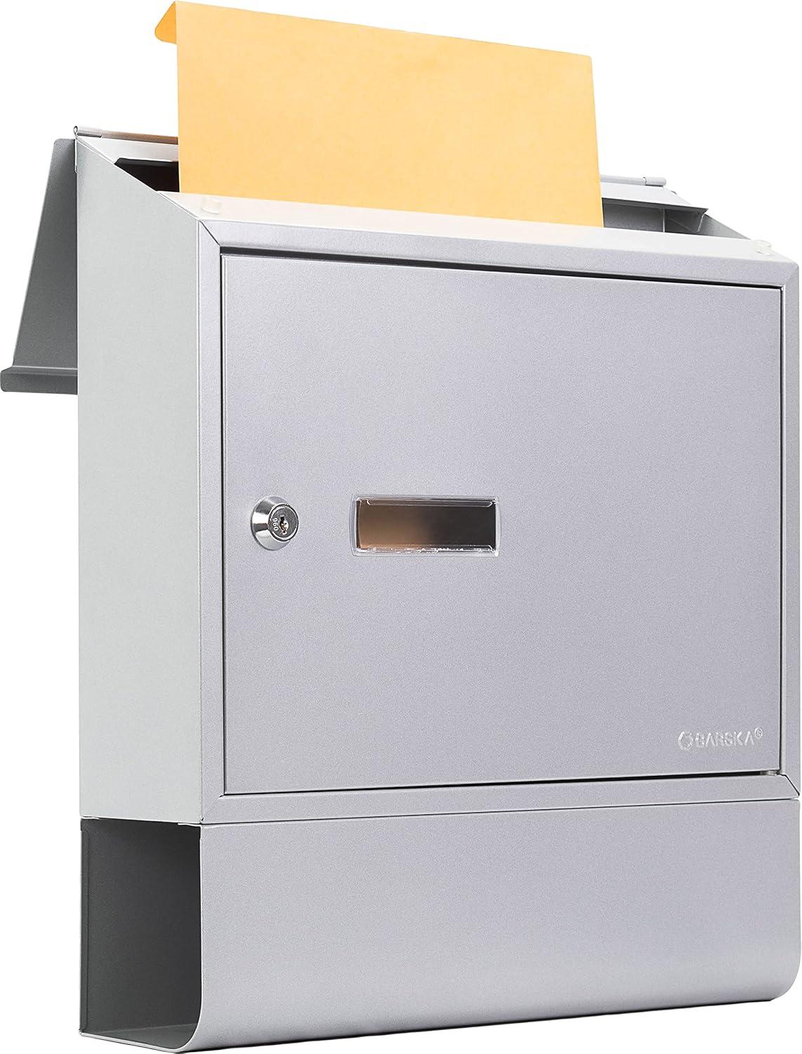 Silver Steel Wall Mount Lockable Mailbox with Key Lock