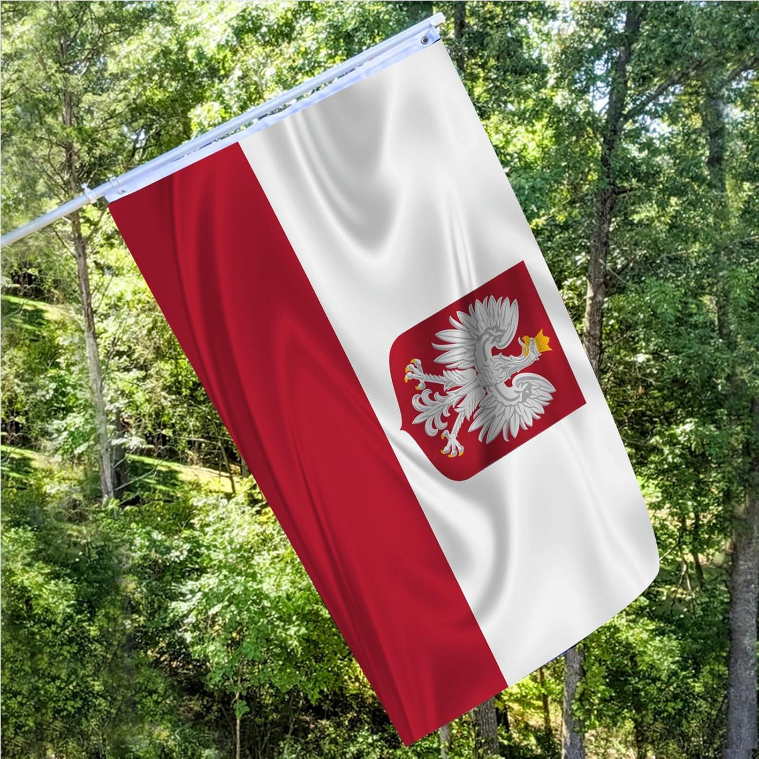 Polish Flag 3x5FT Poland Ensign Flag Double Sided Outdoor Heavy Duty 3 Ply Polyester Material with 2 Metal Grommets, 4 Rows of Stitching