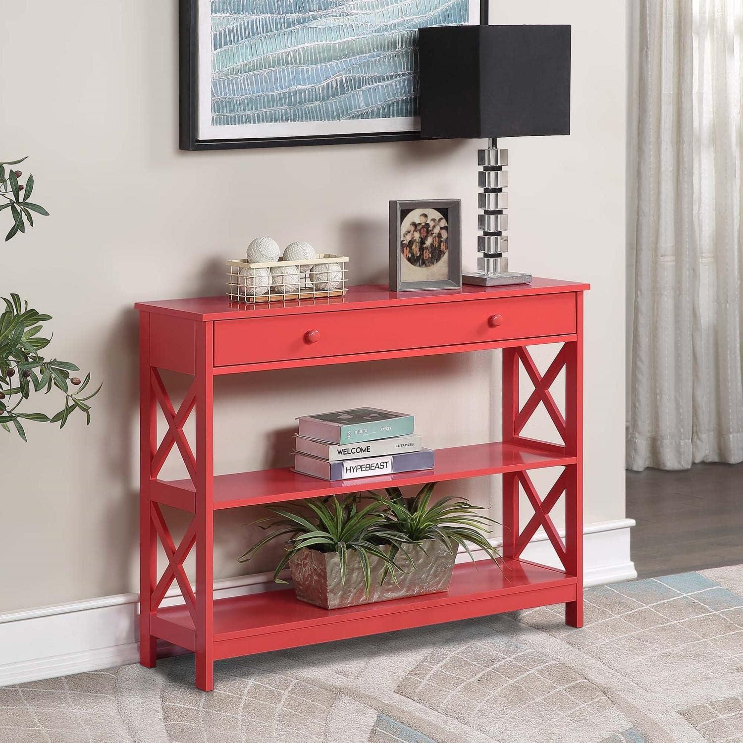 TiaGOC 1 Drawer Console Table with Shelves, Coral