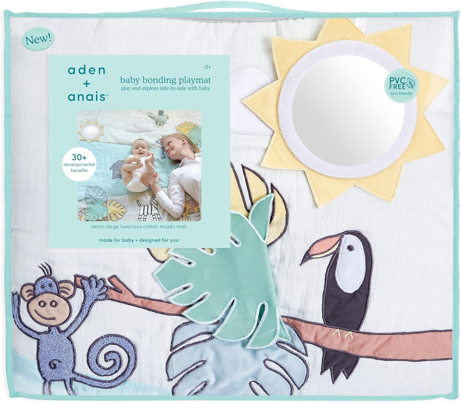 Reversible Cotton Muslin Baby Bonding Playmat with Sensory Toys