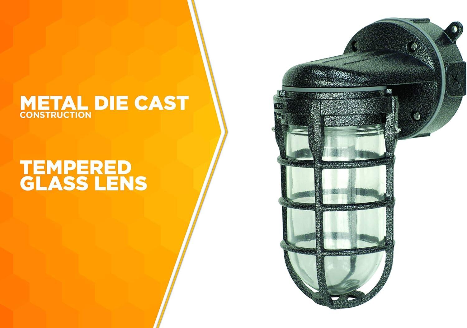 Woods L1707SVBLK Wall Mount Light in Hammered Black Finish Sturdy Die Cast Aluminum Cage, Suitable for Indoor and Outdoor Use