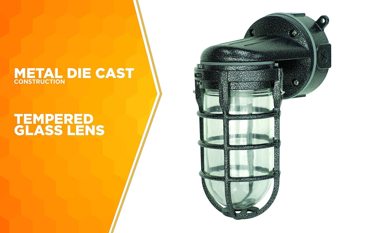 Woods L1707SVBLK Wall Mount Light in Hammered Black Finish Sturdy Die Cast Aluminum Cage, Suitable for Indoor and Outdoor Use