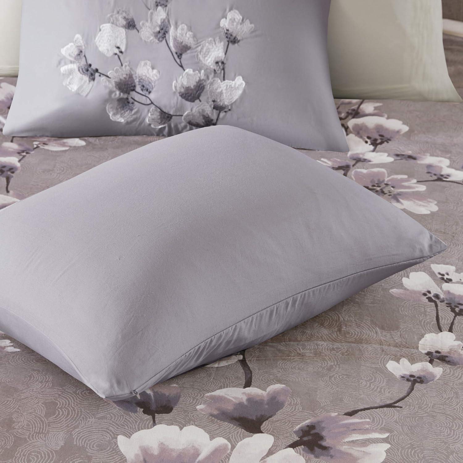 Lilac Cotton King Floral Duvet Cover Set with Embroidered Shams