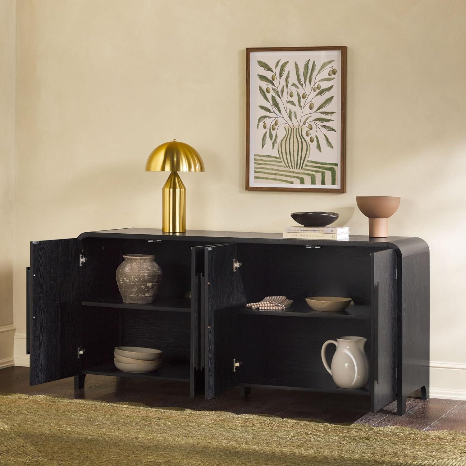 Walker Edison Modern 64" Sideboard with Rounded Edges, Black