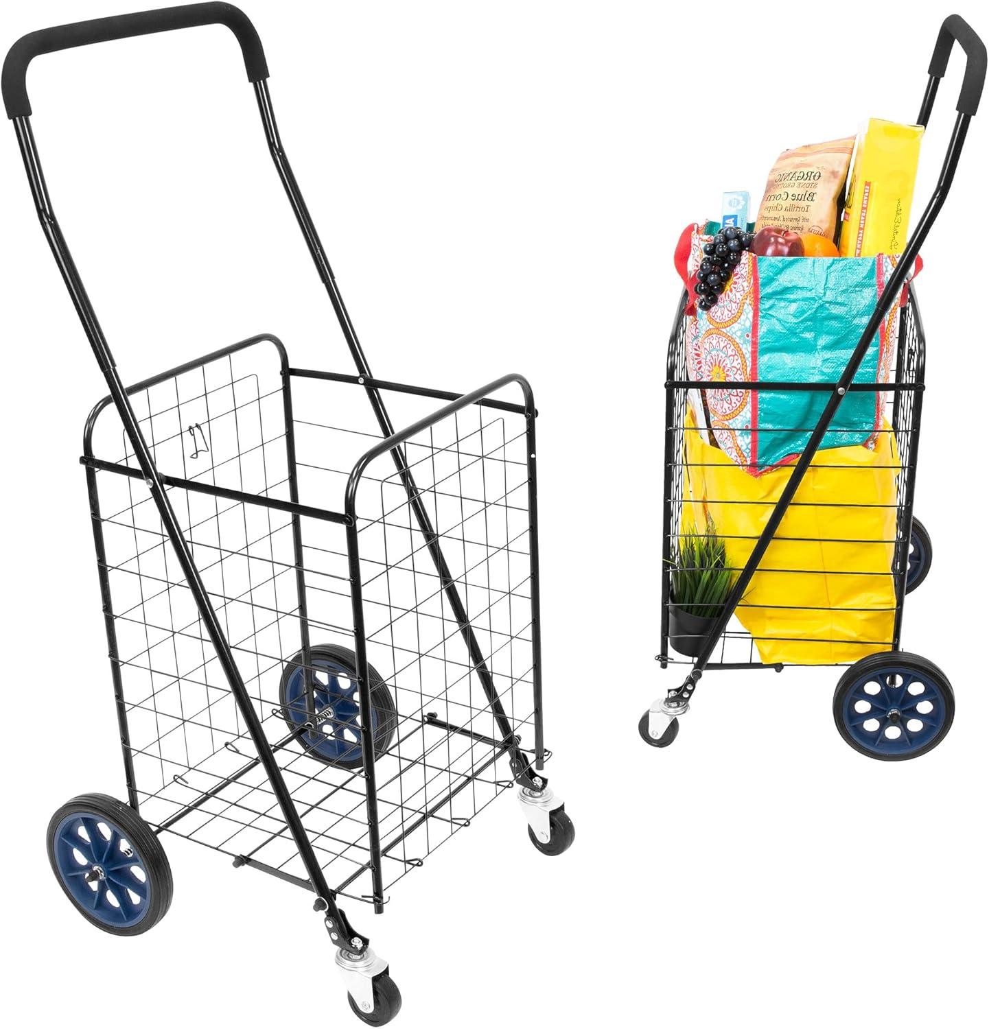 Black Metal Foldable Utility Cart with Swivel Wheels