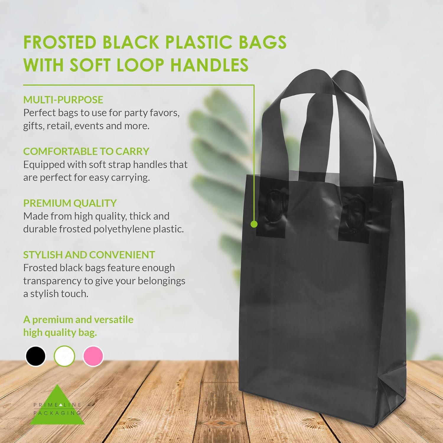 Black Frosted Plastic Gift Bags with Handles, 6x3x9 inches