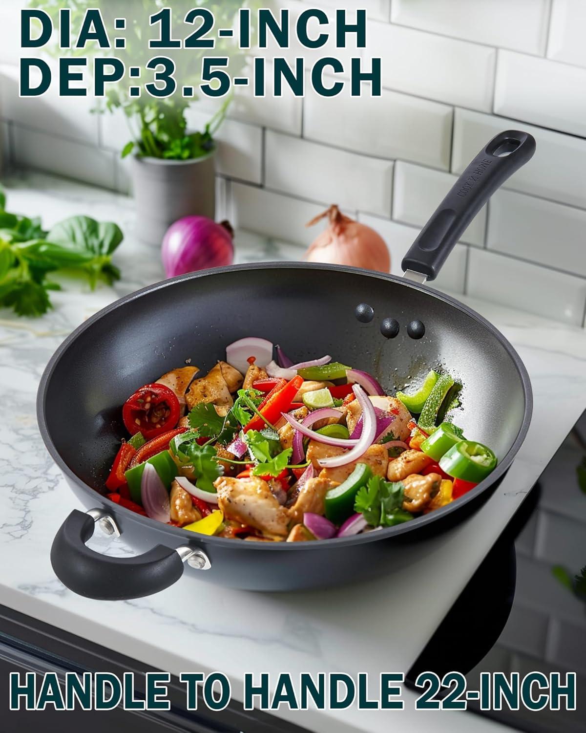 Cook N Home Cook N Home Hard Anodized 12-inch Nonstick Wok Stir-fry Pan With Lid