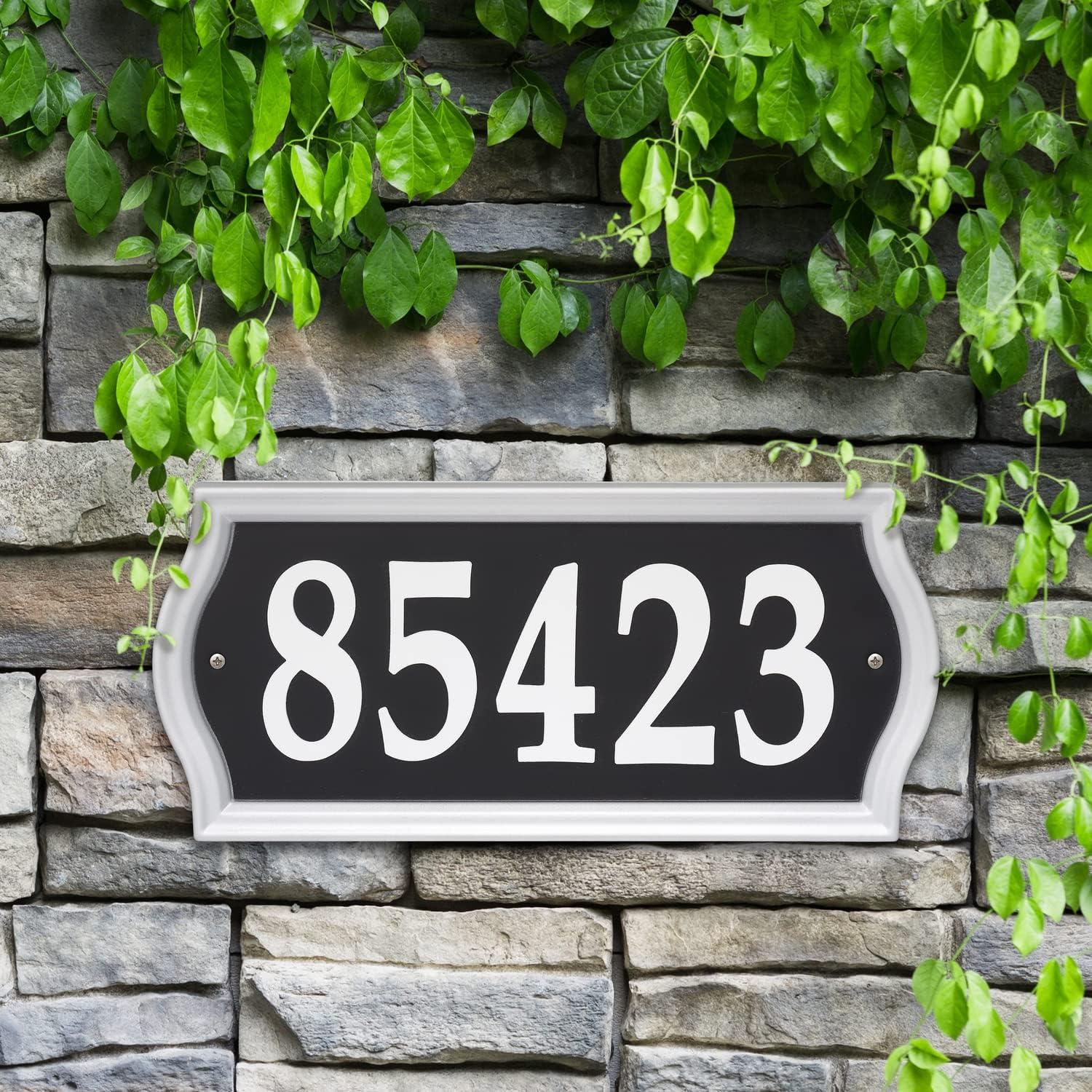 Reflective Black and White Metal Address Sign with Adhesive Numbers