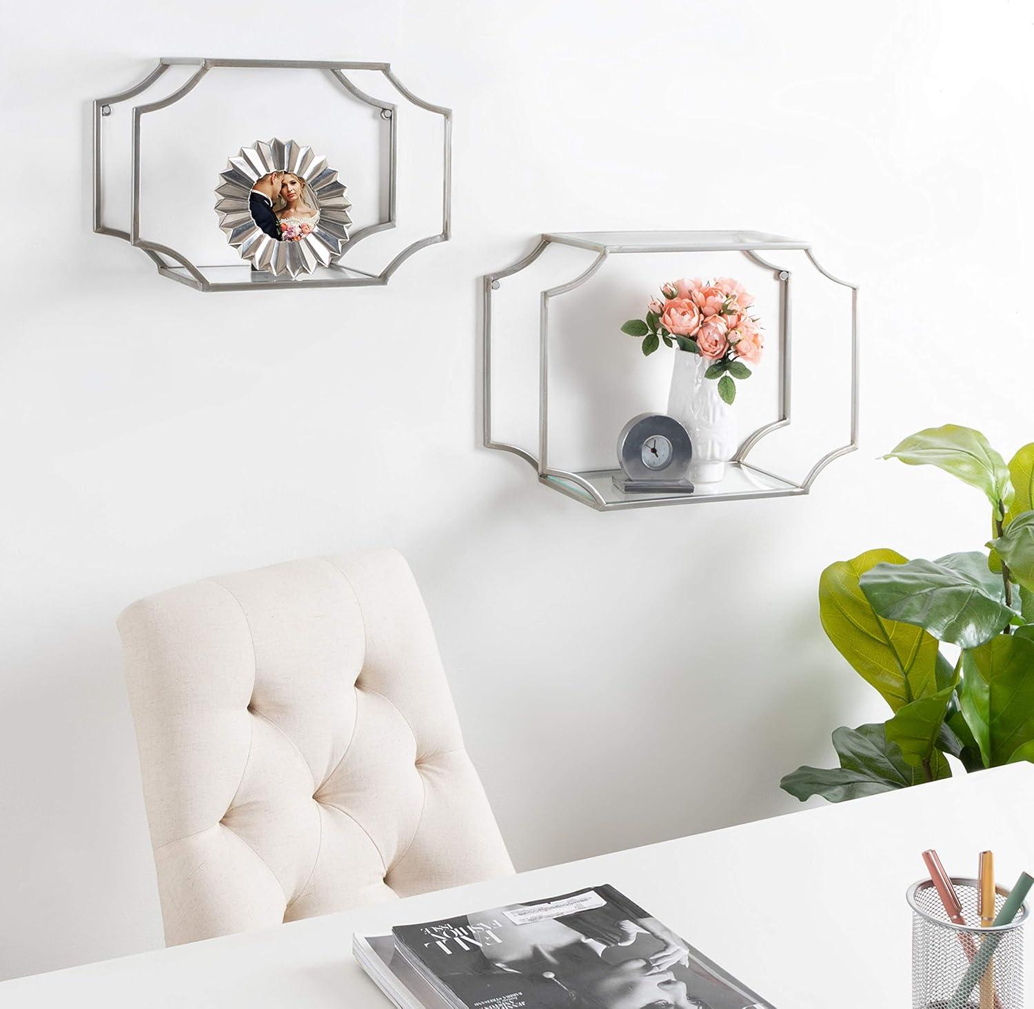 2pc 18" Ciel Modern Glam Metal Wall Shelf Set Silver - Kate & Laurel All Things Decor