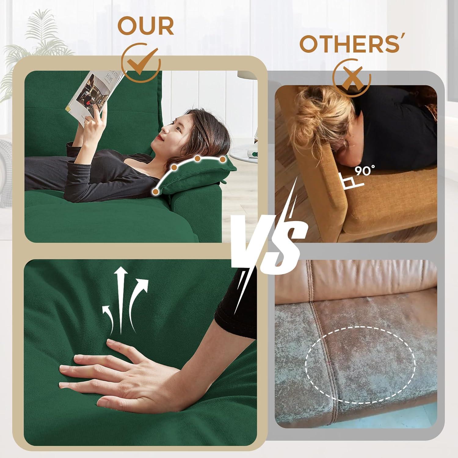 82" Convertible Sectional Sofa, L-Shaped Comfy Cloud Couch with Reversible Chaise and Padded Armrests, Modern Polyester 3 Seat Sofa Couches for Living Room (Green)