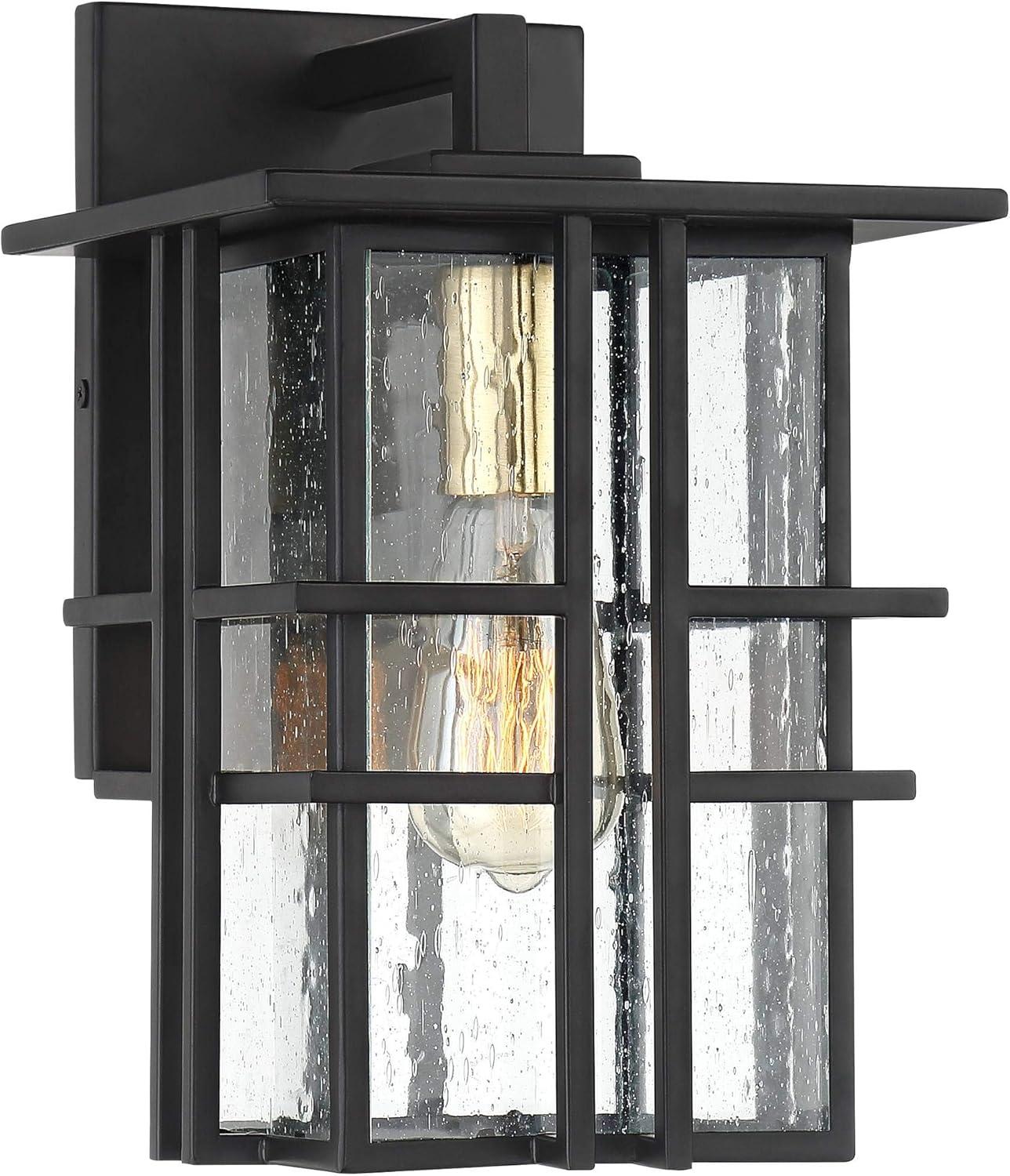 Possini Euro Design Arley Modern Outdoor Wall Light Fixture Black Geometric Frame 12" Seedy Glass for Post Exterior Barn Deck House Porch Yard Patio