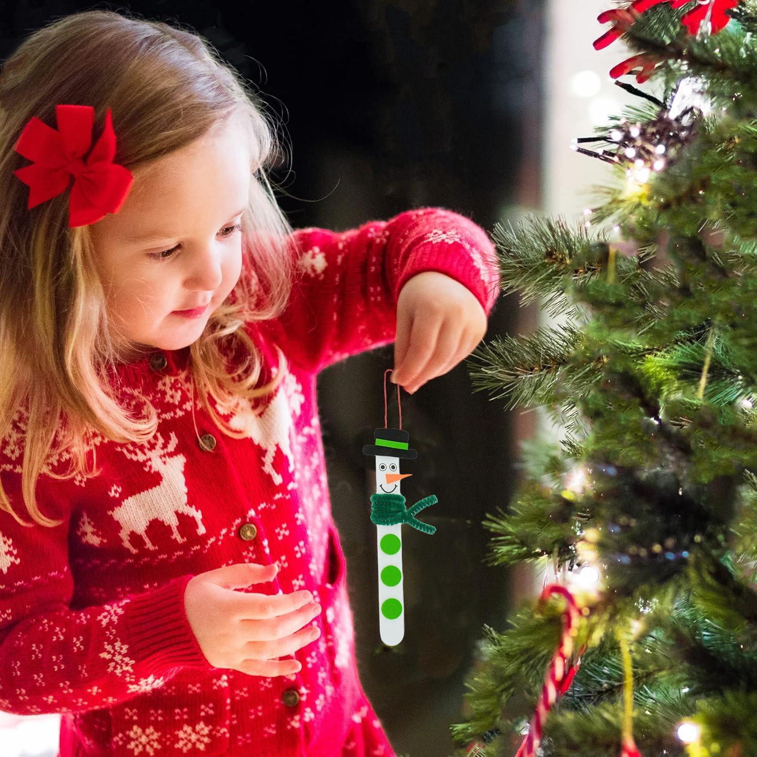 4E's Novelty 12 Pack Christmas Snowman Stick Ornament Craft Kit - Fun DIY Snowman Ornament Kit, Complete Snowman Popsicle Stick Craft for Ages 2-8