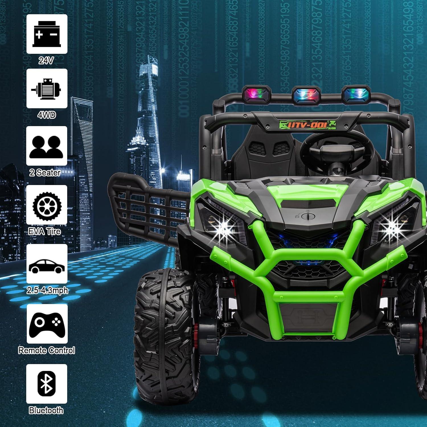 Green 24V 4WD Off-Road Ride-On UTV with Remote Control