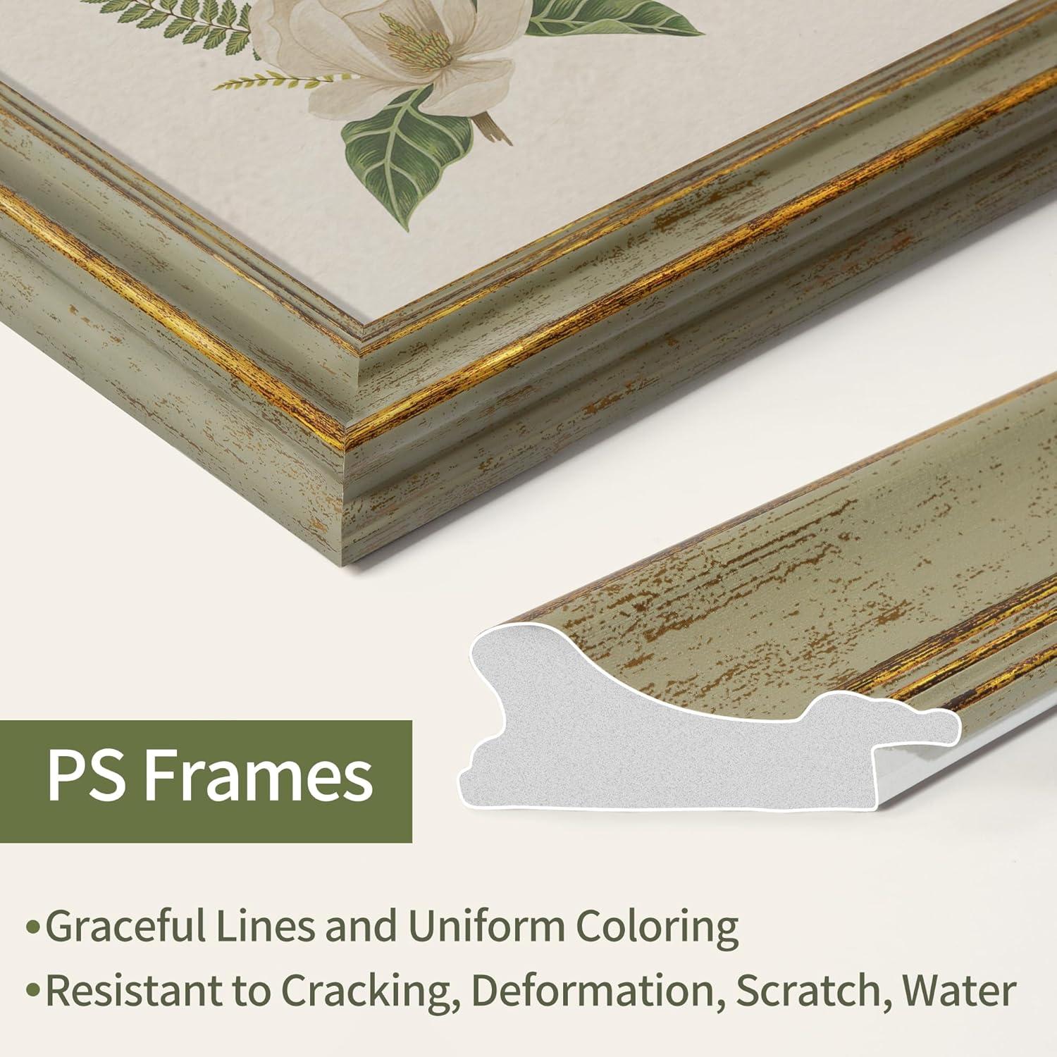 Sage Green Distressed 5x7 Picture Frame with Gold Trim