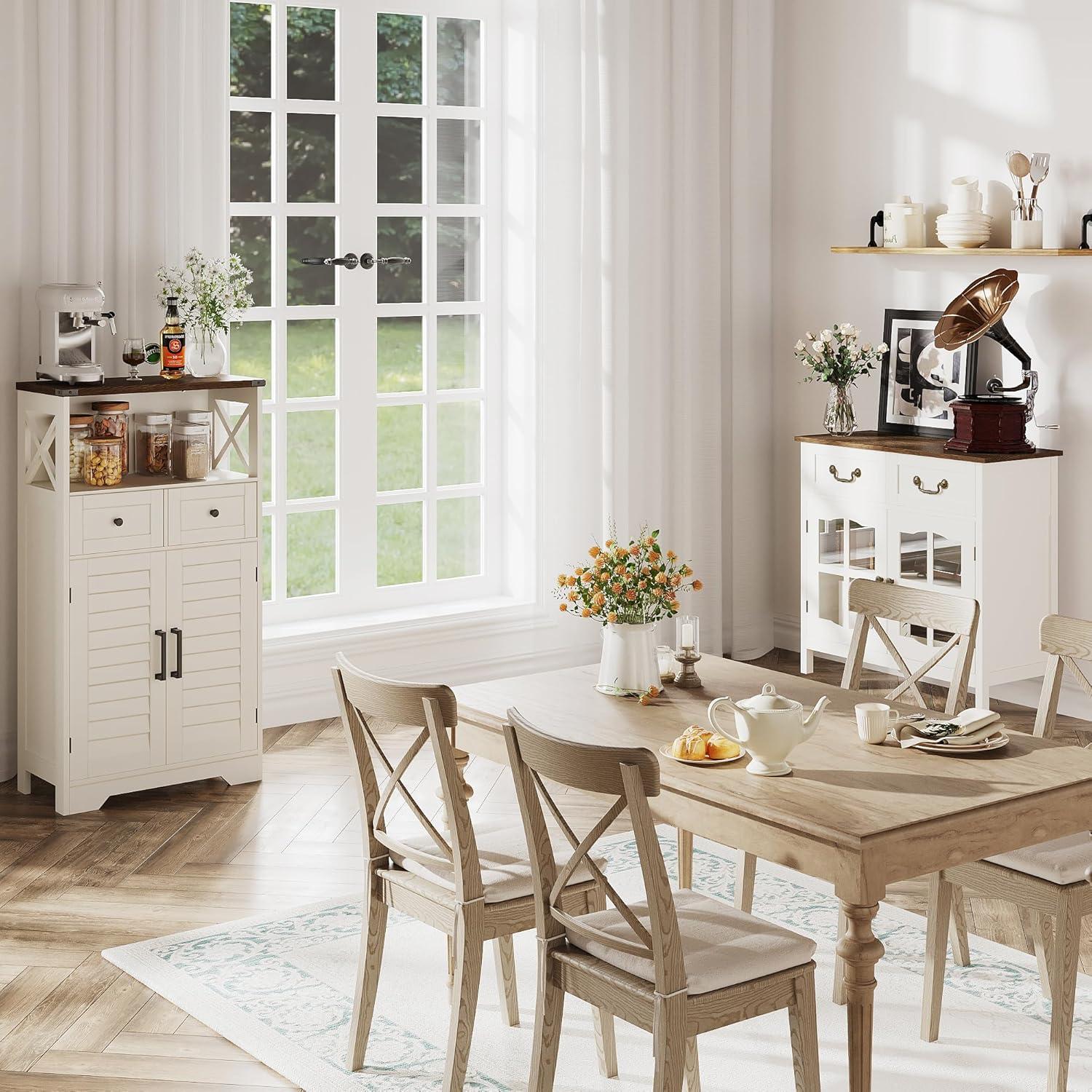 White Farmhouse Bathroom Storage Cabinet with Adjustable Shelving