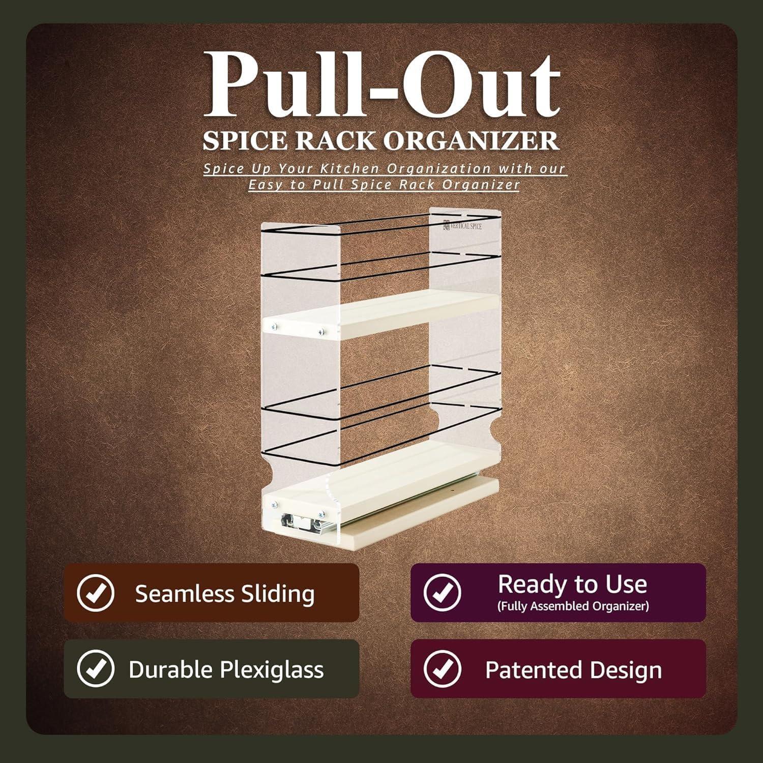 Large Container 3.25" Wide Drawer 2 Tier Spice Rack with Flex-Sides Best Fit in 12" High Space