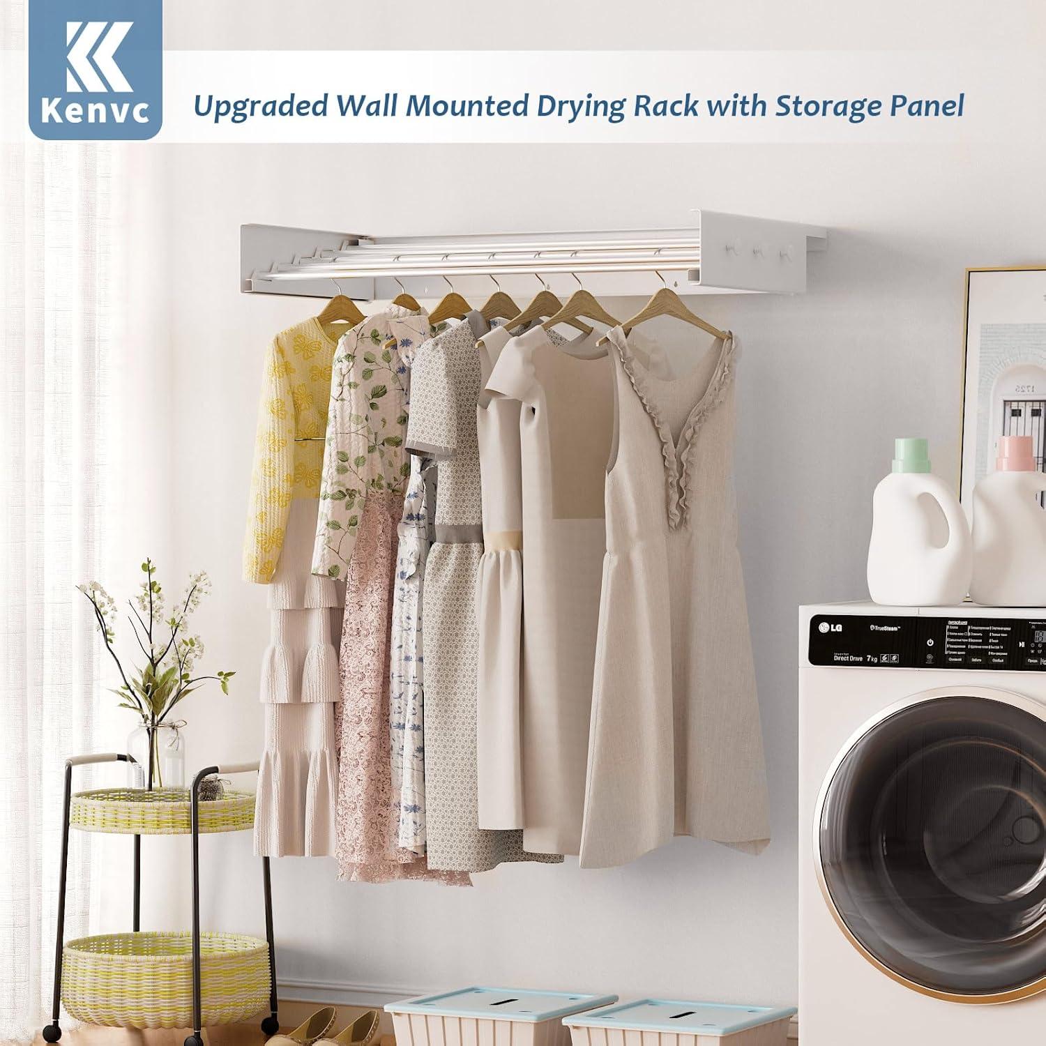 Wall Mounted Drying Rack with Top Shelf, 31.5 Inch Wide Drying Rack with 5 Aluminum Poles, 60 lbs Capacity, Suitable for Swimming Pools, Bathrooms, Living Rooms, Indoor Outdoor