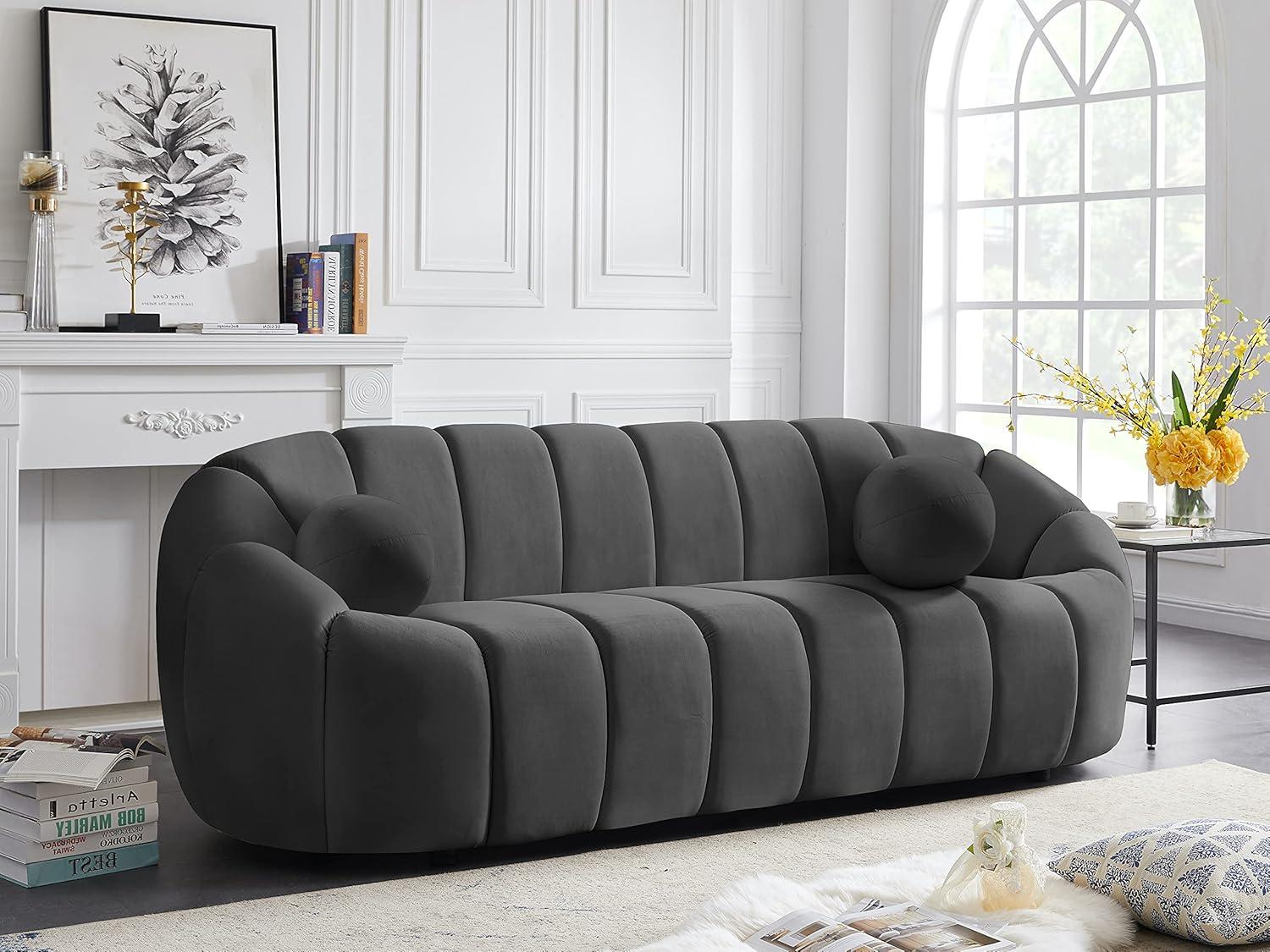 Elijah Oversized Grey Velvet Tufted Modern Sofa