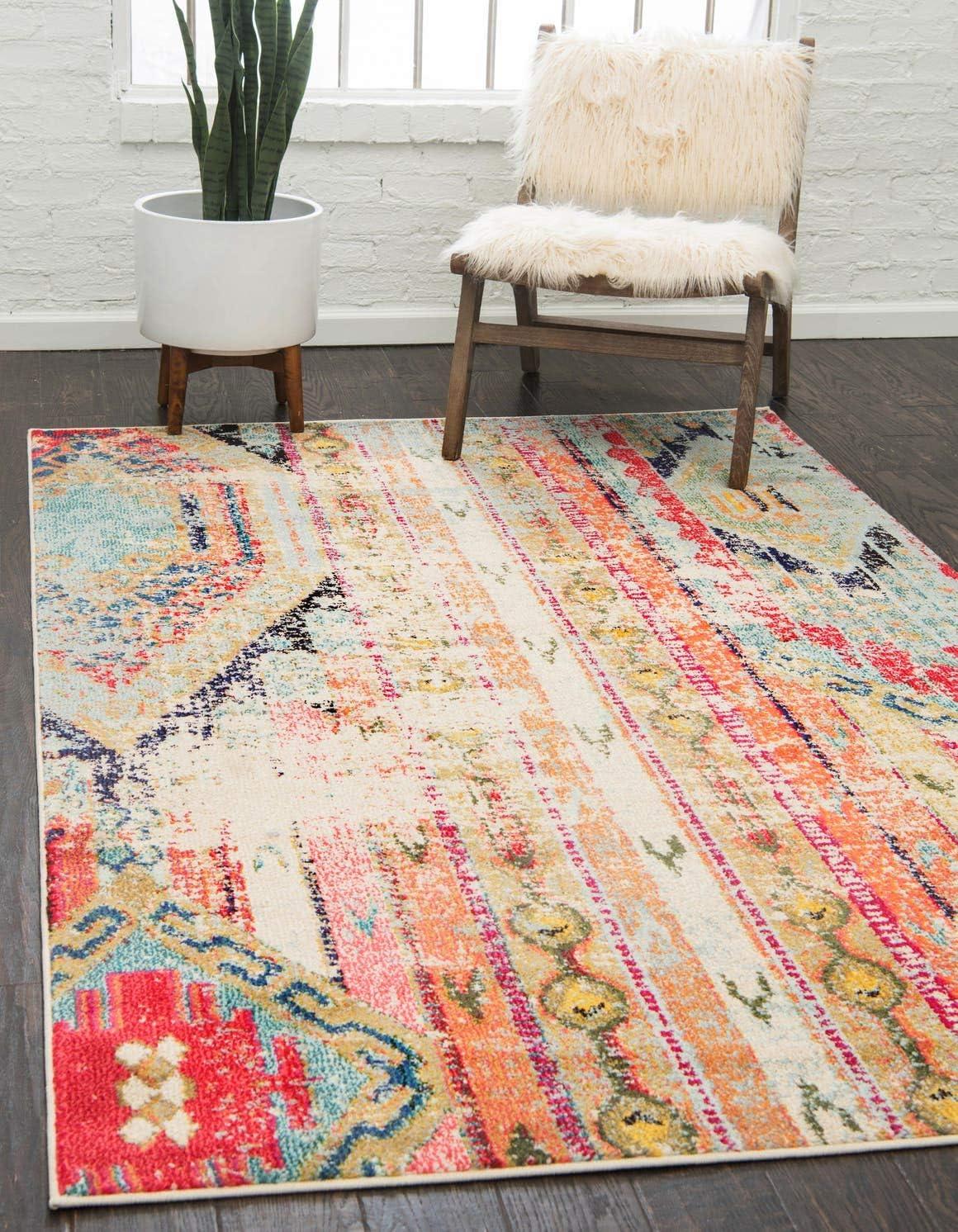 Colorful Multi-Pattern Low Pile Rectangular Area Rug