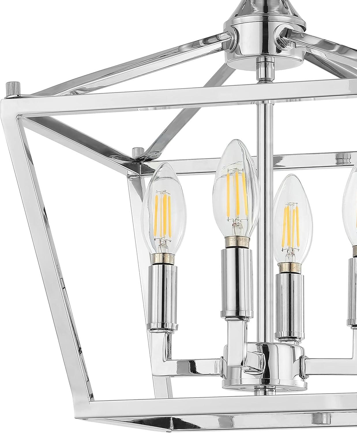 Plains Mini Lantern 12 in. 4-Light Chrome Iron Modern Farmhouse LED Flush Mount