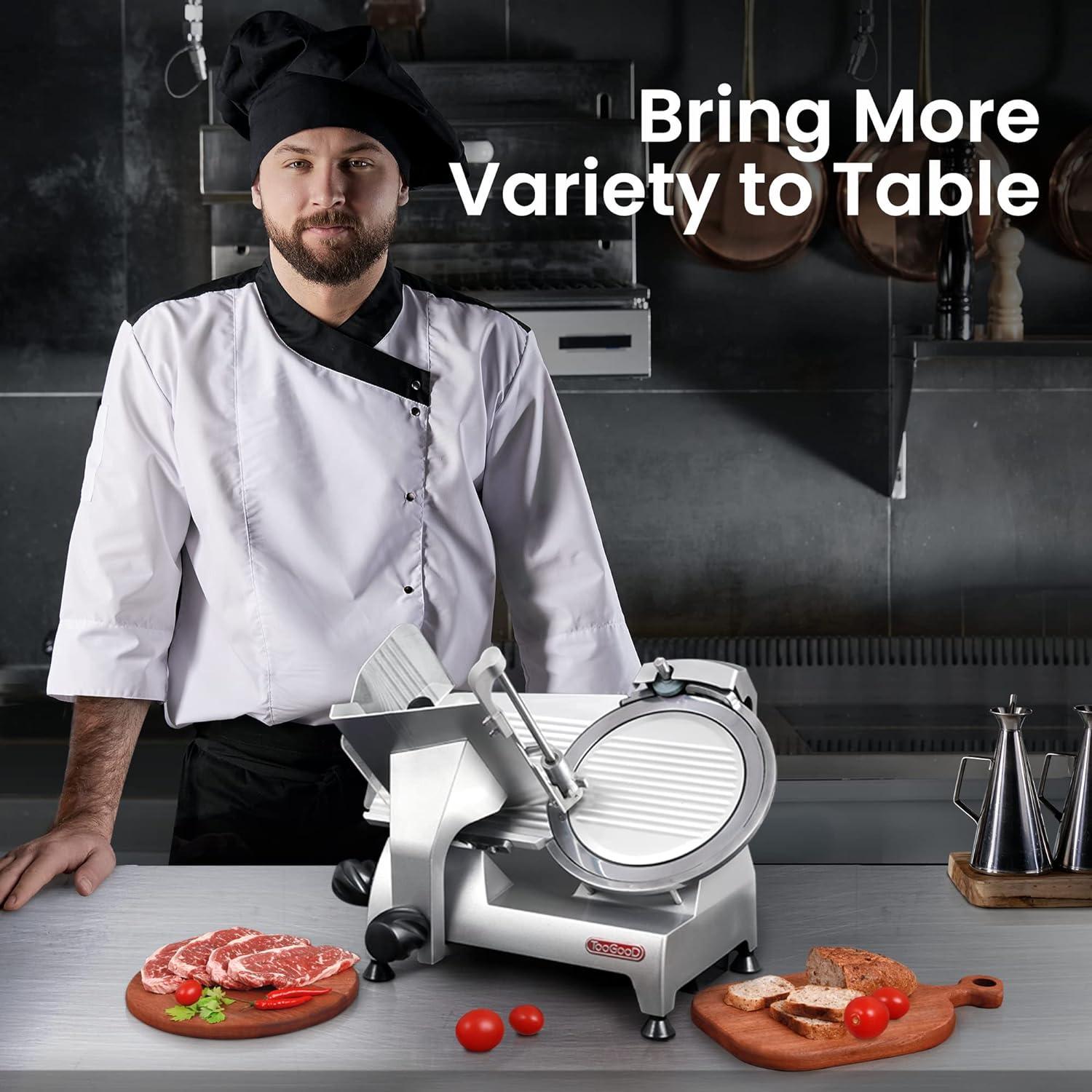 Toogood 8" Commercial Slicer 180w, 1/4 HP Electric Meat Slicer, Italian Carbon Steel Blade, Quiet Performance, Semi-frozen Meat/Cheese/Food Slicer, 0.5mm to 15mm Adjustable Slicing Thickness
