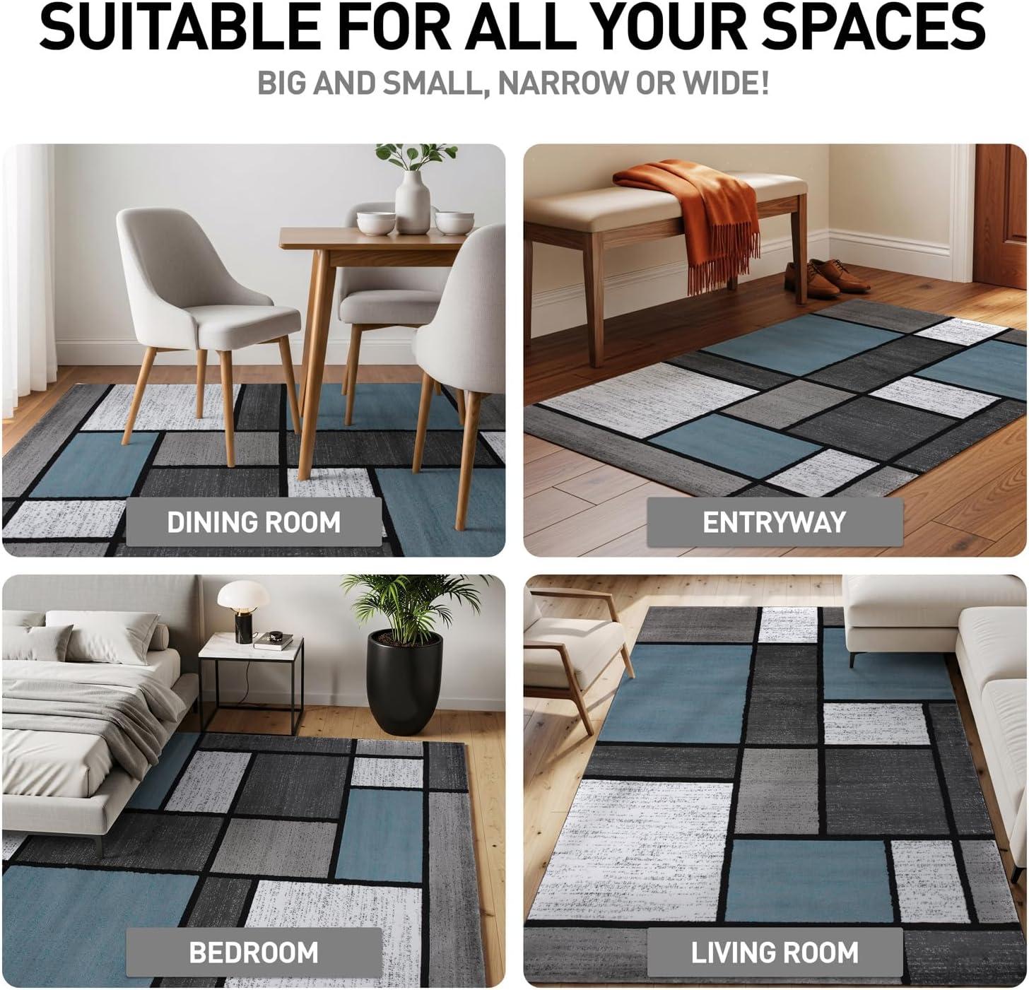 World Rug Gallery Contemporary Modern Boxed Color Block Blue Gray 3'3"x5' Area Rug