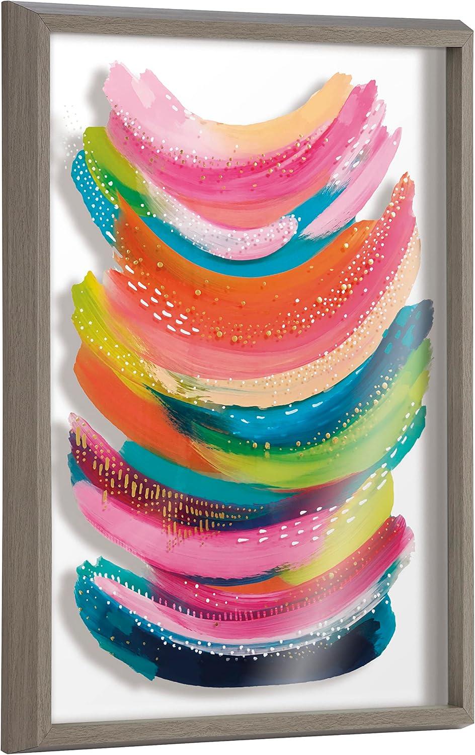 Bright Multicolor Abstract Glass Wall Art with Gray Frame, 18x24