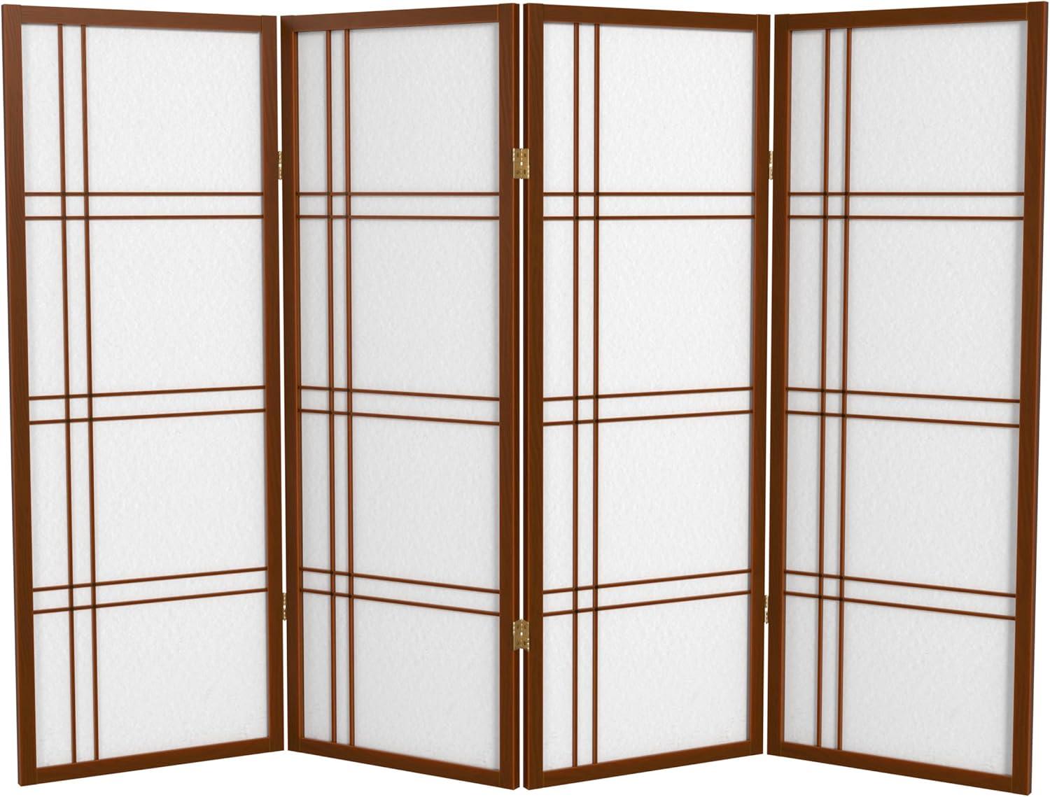 Walnut 4-Panel Double Cross Shoji Room Divider