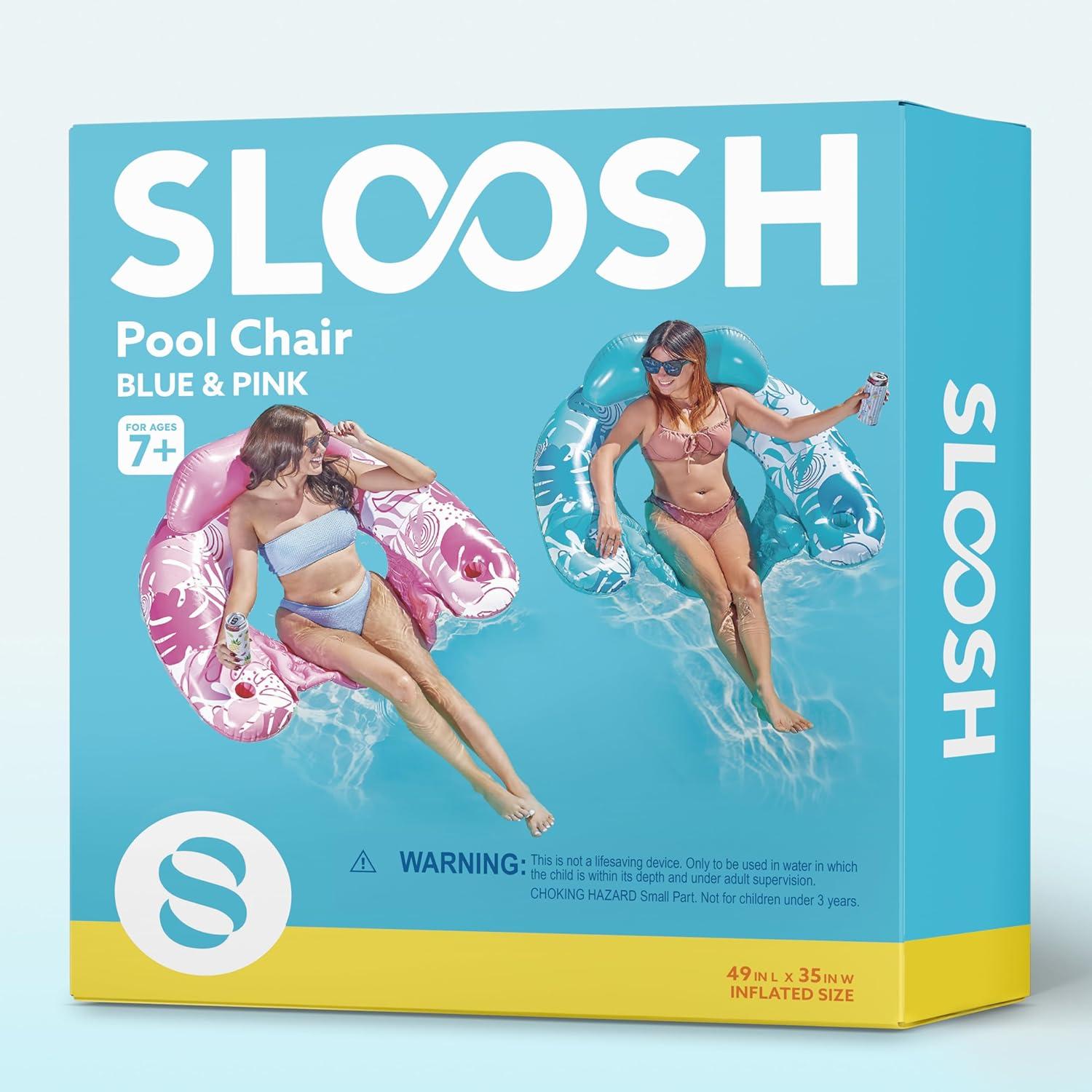 SLOOSH Inflatable Pool Floats Adult,2 Pack Pool Chairs with Cup Holders,Blow up Floats Chair,Hammock Noodle Mat Leaves Design for Relaxing Summer Water Fun Swimming Party Beach