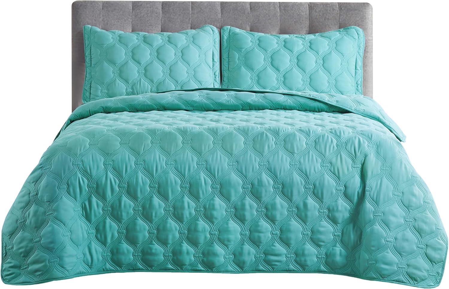 Teal King Size Reversible Microfiber Bedspread Set