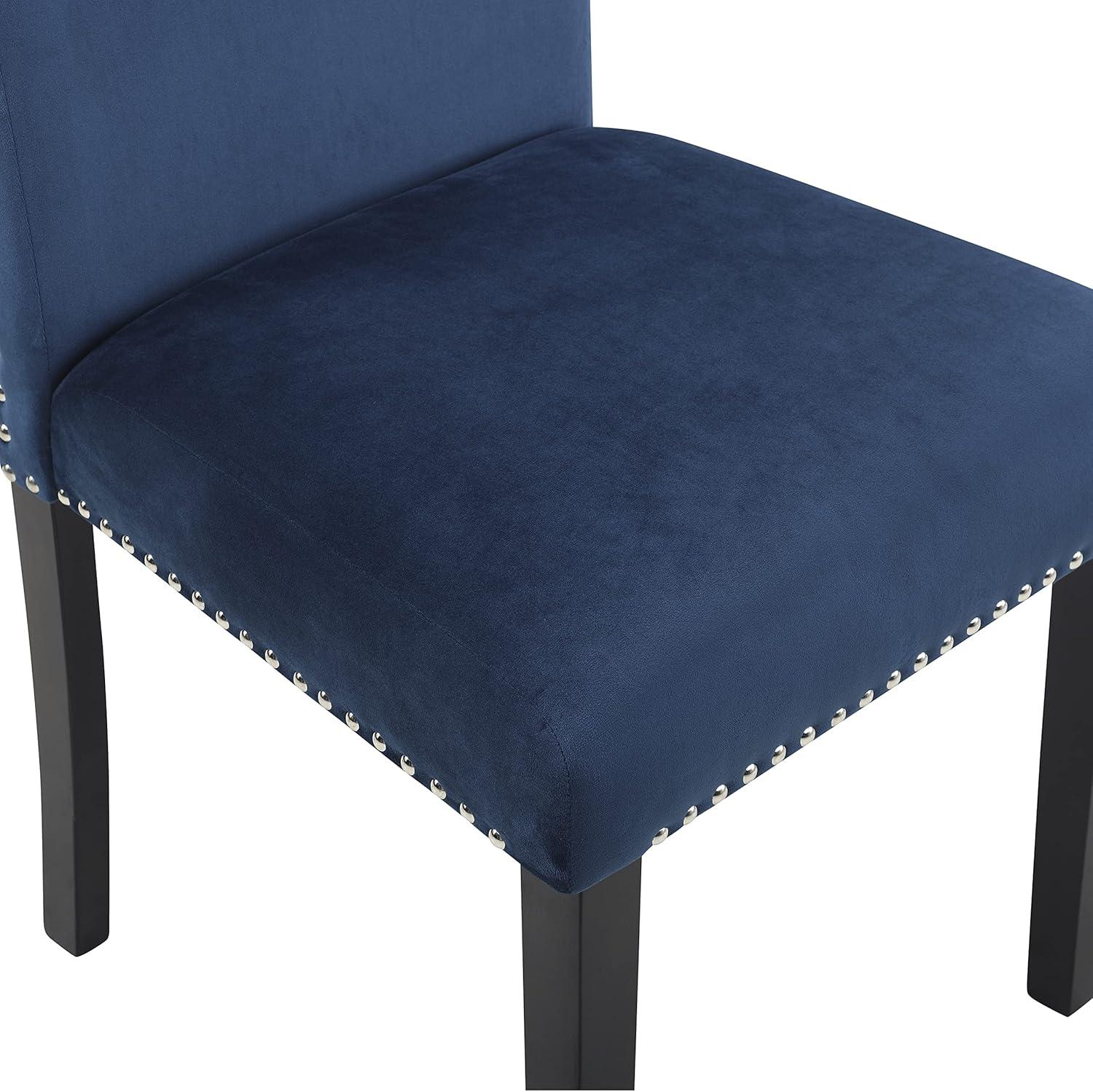 Elegant Blue Velvet Parsons Side Chair with Chrome Nailhead Trim