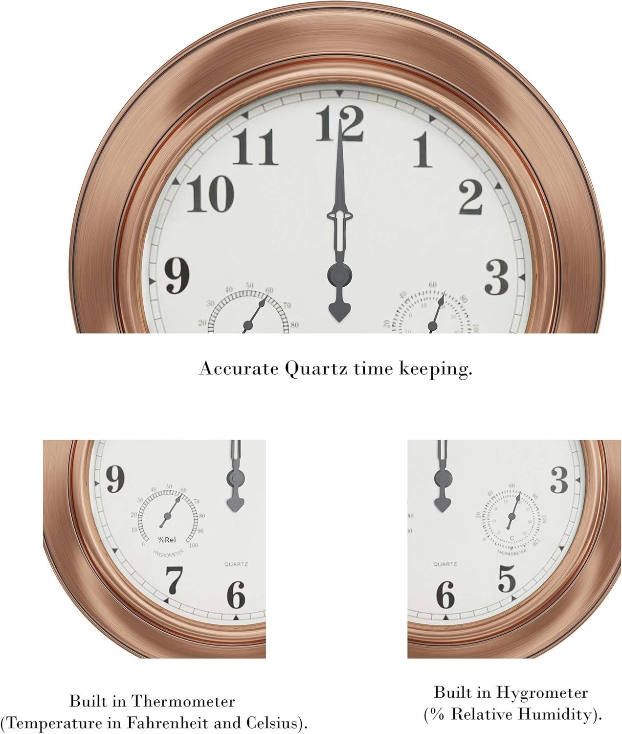 Pure Garden Indoor Outdoor Clock Thermometer Combo - 18-Inch Waterproof Outdoor Wall Clock with Temperature and Humidity by Pure Garden