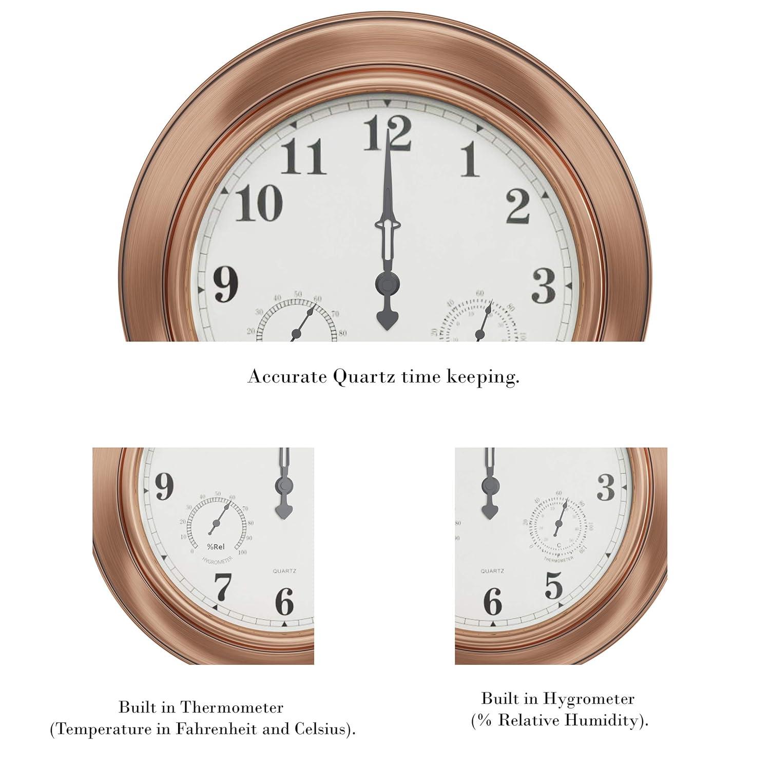 Pure Garden Indoor Outdoor Clock Thermometer Combo - 18-Inch Waterproof Outdoor Wall Clock with Temperature and Humidity by Pure Garden