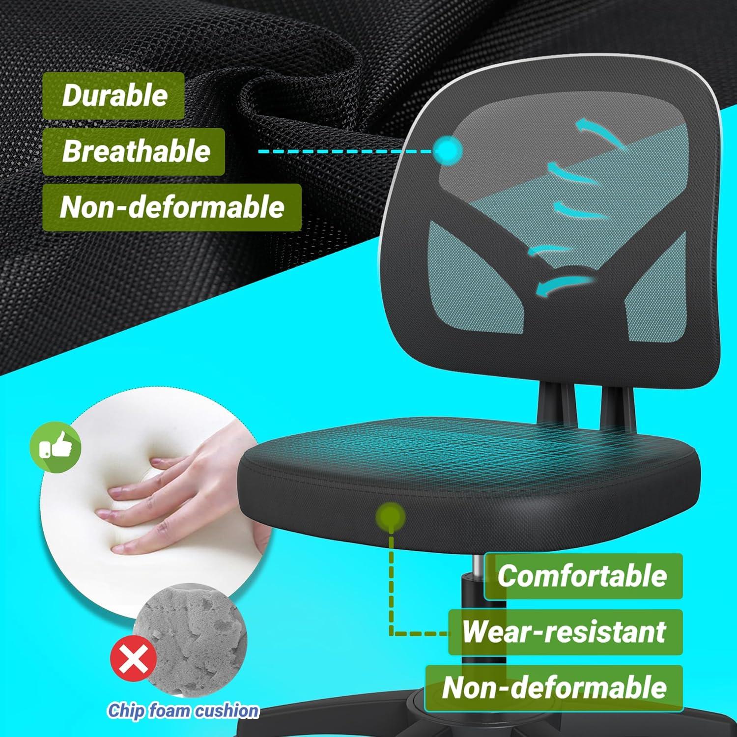 Mesh Office Chair Ergonomic Small Desk Chair No Arms Black Swivel Computer Chair with Wheels Task Chair for Small Spaces Mid Back Home Office Chair for Adults and Kids