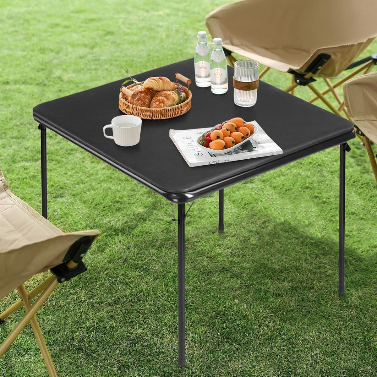 33.5" Black Metal Foldable Square Table for Indoor and Outdoor Use