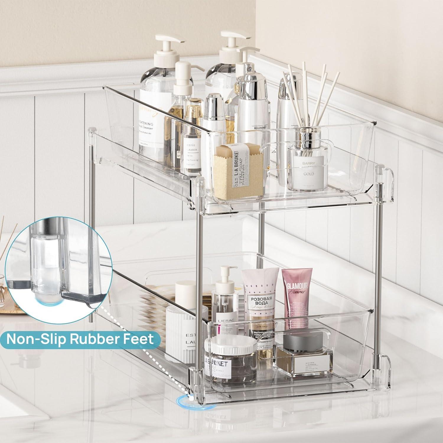 Rakbon 2 Tier Clear Under Sink Organizers 4 Pack