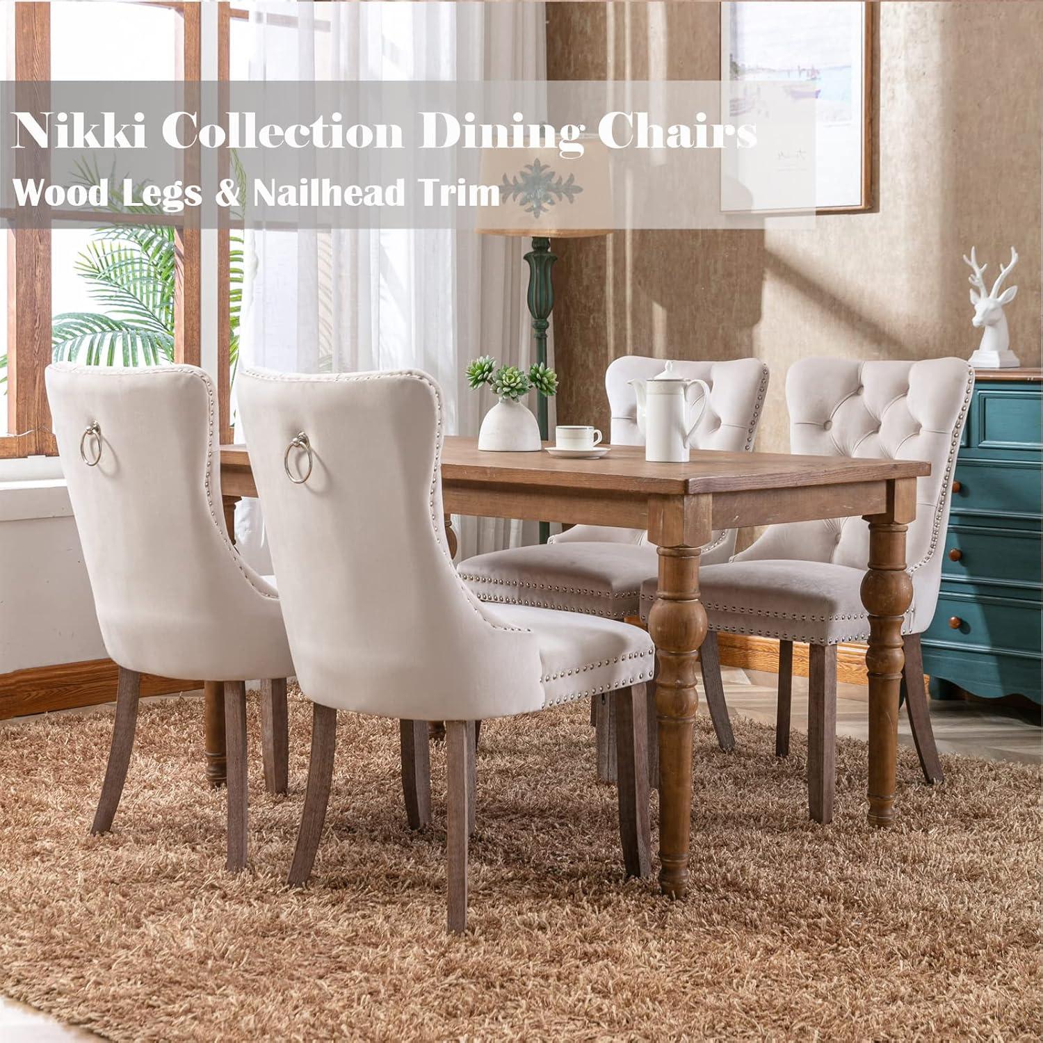 Velvet Upholstered Wing Back Dining Chair (Set of 6)