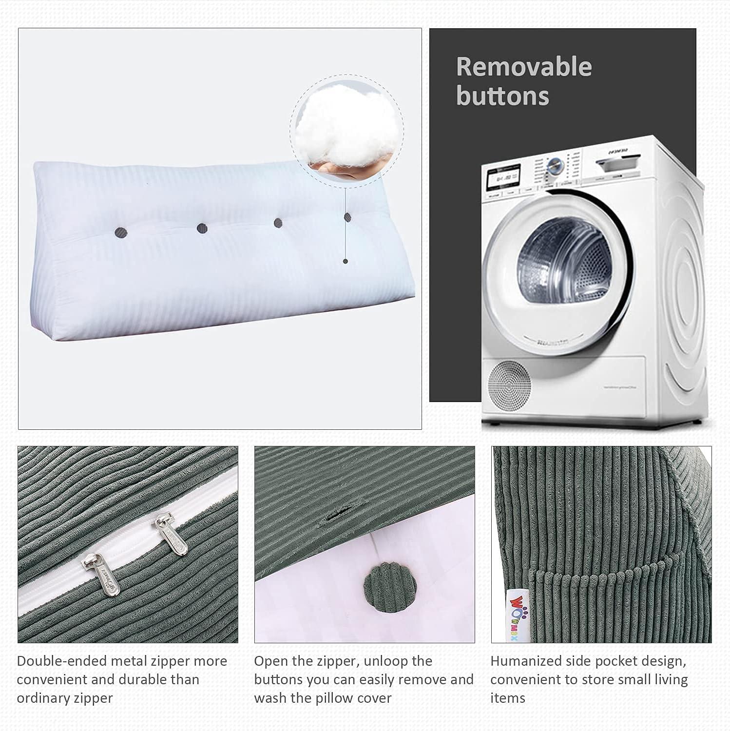 WOWMAX Triangular Reading Pillow Large Bolster Headboard Backrest Positioning Support Wedge Pillow for Day Bed Bunk Bed with Removable Cover, Corduroy Jean Blue California King