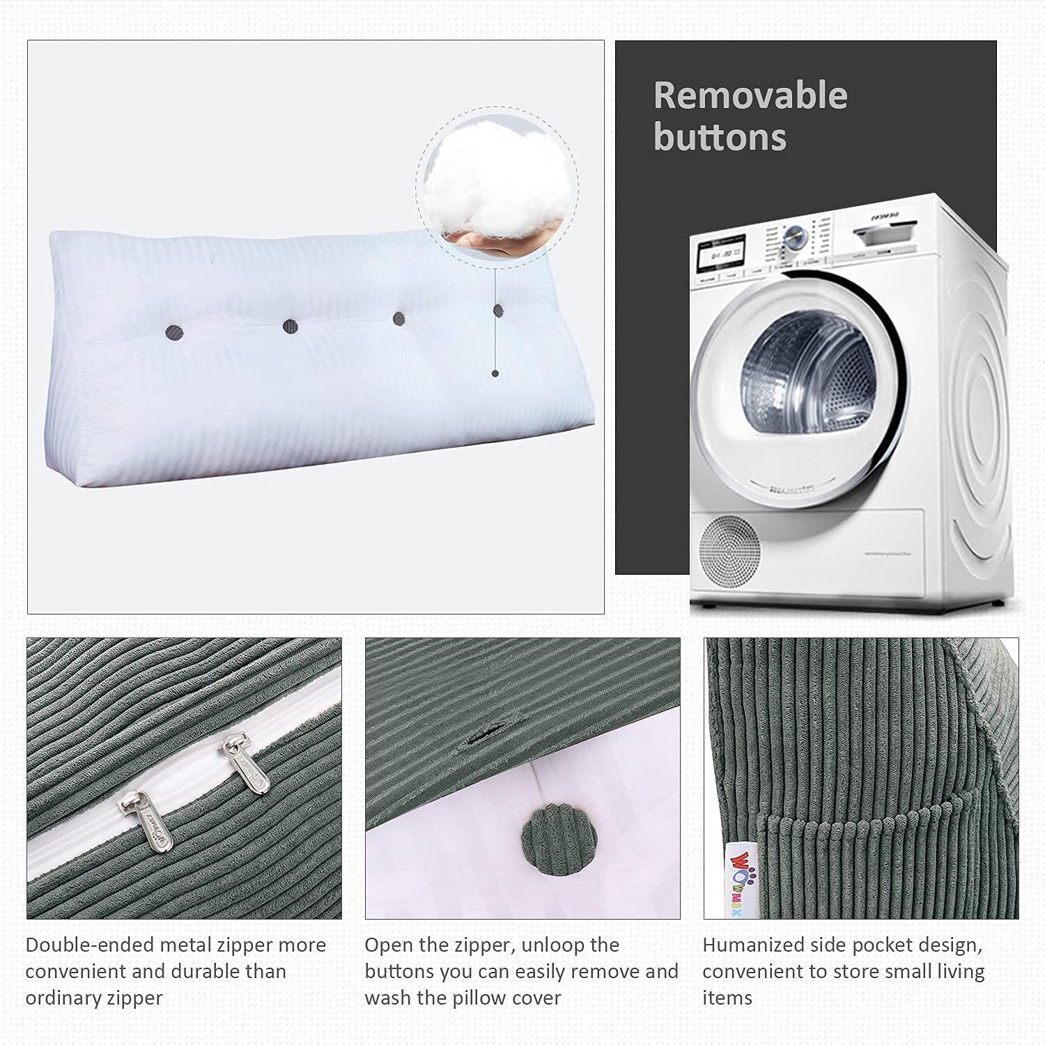 WOWMAX Triangular Reading Pillow Large Bolster Headboard Backrest Positioning Support Wedge Pillow for Day Bed Bunk Bed with Removable Cover, Corduroy Jean Blue California King