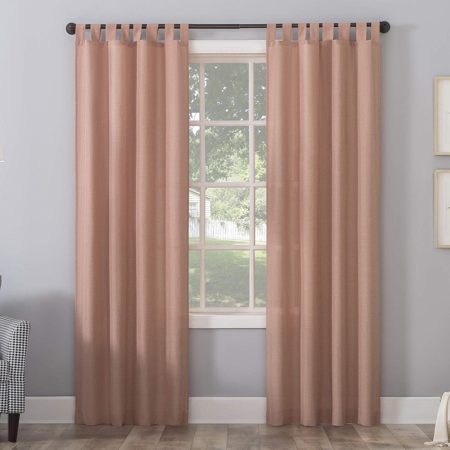 40"x84" No. 918 Light Filtering Semi-Sheer Joshua Heathered Texture Tab Top Curtain Panel Pink: Modern Sheer Curtain