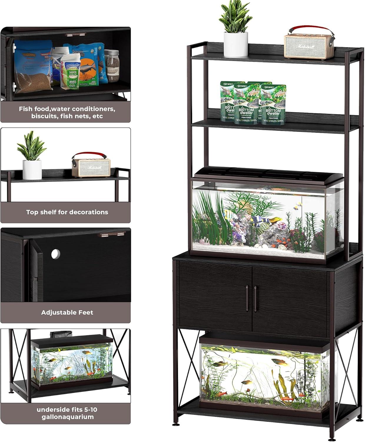 Herture 20-29 Gallon Fish Tank Stand, Aquarium Stand with 2 Shelves and Cabinet , for 20 Gallon Long Aquarium, Metal Frame 32.28" L*16.53" W