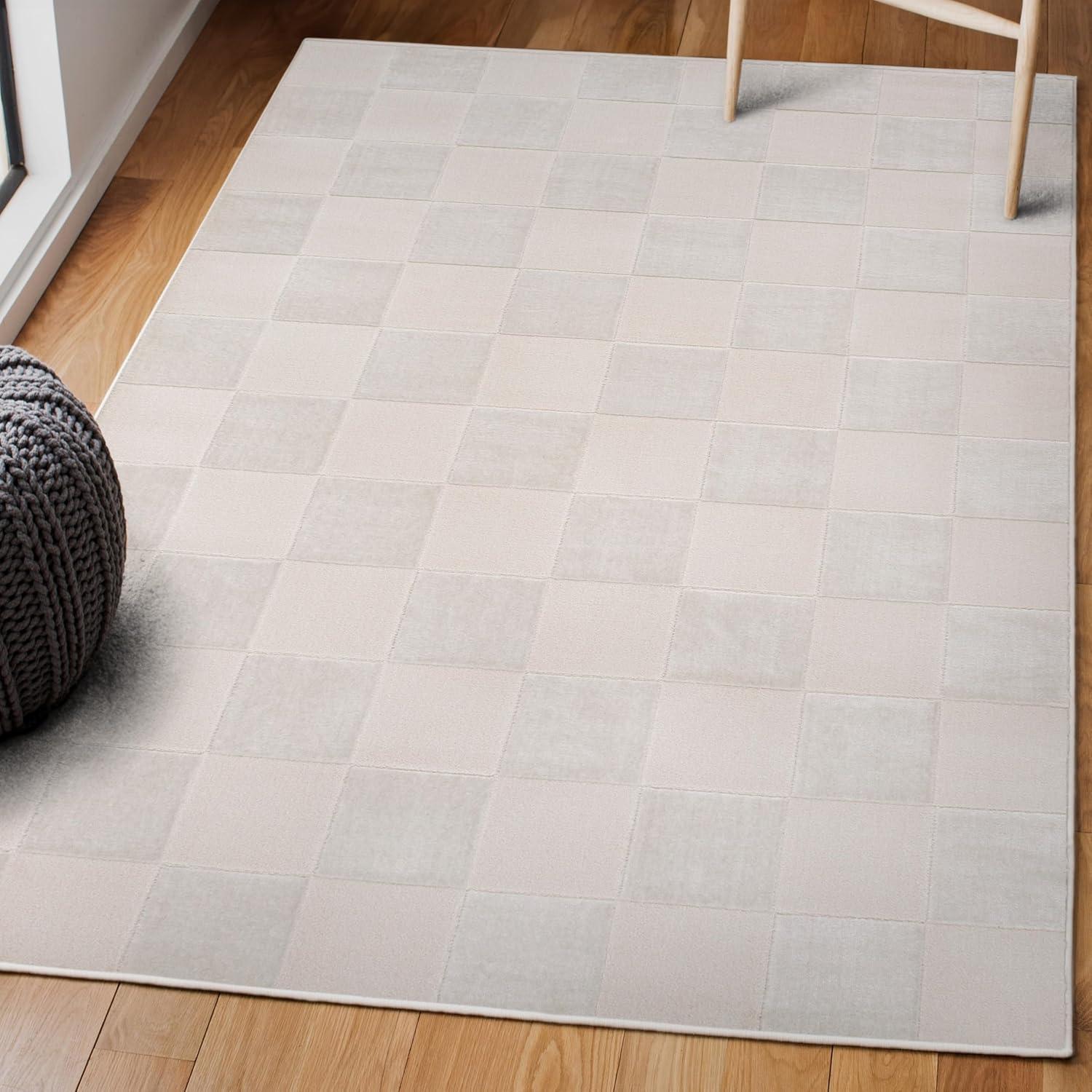 JONATHAN Y Thea Modern Geometric Checkerboard High-Low White/Cream 3 ft. x 5 ft. Area Rug