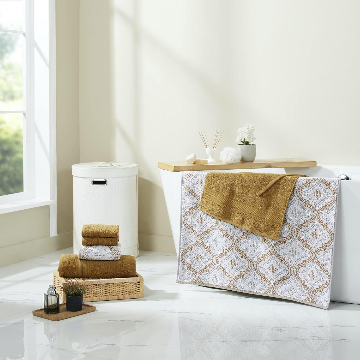 Modern Threads Capri 6-Piece Reversible Yarn Dyed Jacquard Towel Set - Bath Towels, Hand Towels, & Washcloths - Super Absorbent & Quick Dry