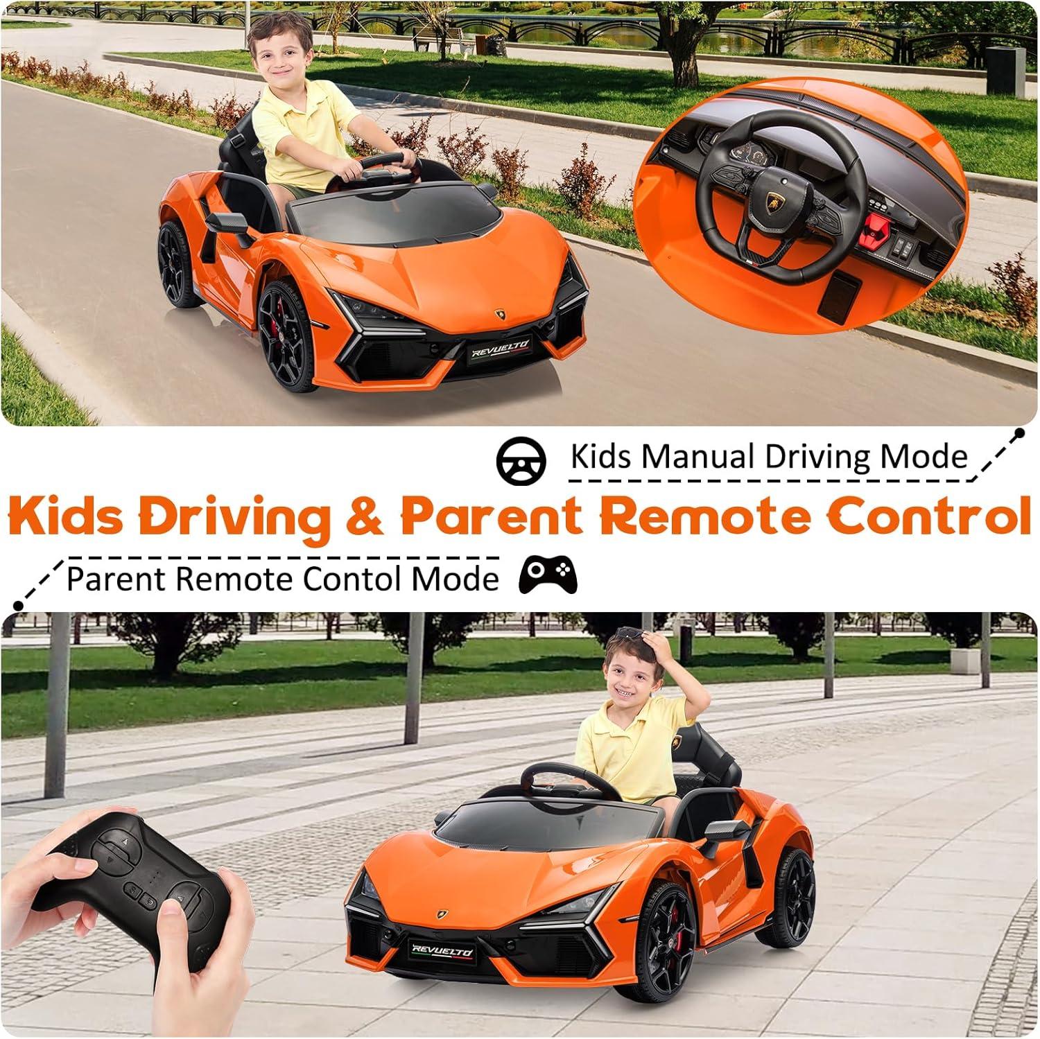 Hetoy 12V Kids Ride On Car, Licensed Lamborghini Revuelto Electric Car For Kids