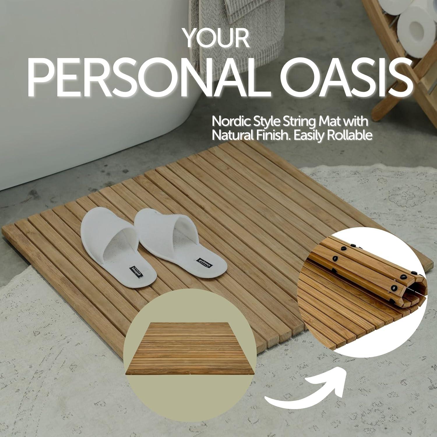 Nordic Style Nordic Style Teak Natural Shower And Bath String Mat With Rubber Footing 30″ X 30″