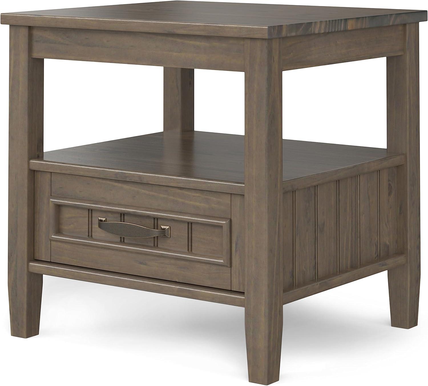 WyndenHall Rowan End Table with Bottom Drawer Smoky Brown: Transitional Style, Square Side Table with Fixed Shelf