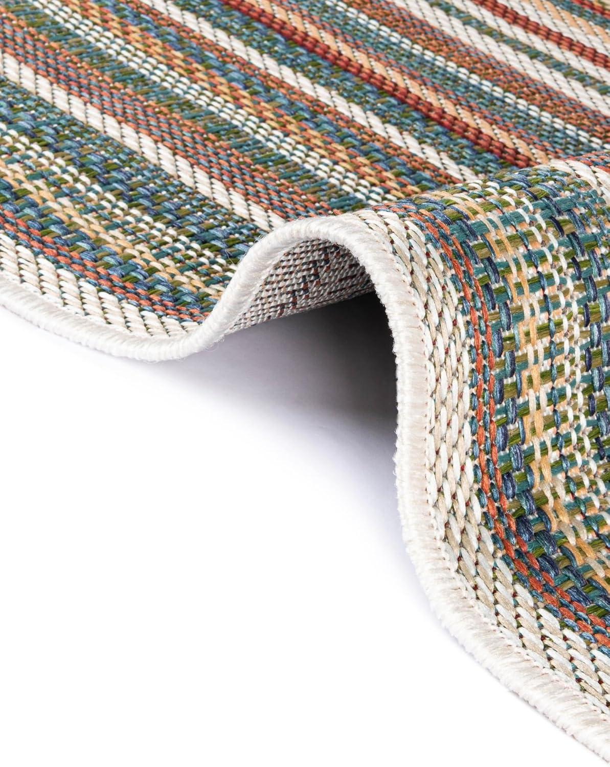 Blue and Ivory Rectangular Synthetic Outdoor Rug, 5' x 8'