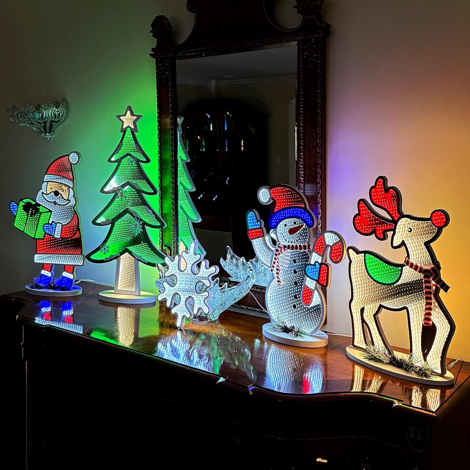 Elumina Decor Santa Infinity Mirror Light with Stand - LED Christmas Decoration - USB-Powered - Santa Claus 3D LED Infinity Light - Indoor Seasonal Holiday Decor for Windows or Tables - 16" x 24"